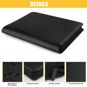 Trading Card Binder 16 Pocket GERMUN PU Cover Card Binder for 1000+ Cards enhanced Trading Card Holder Folders Double Sided Pocket Card Album for MTG TCG (Carbon Black)