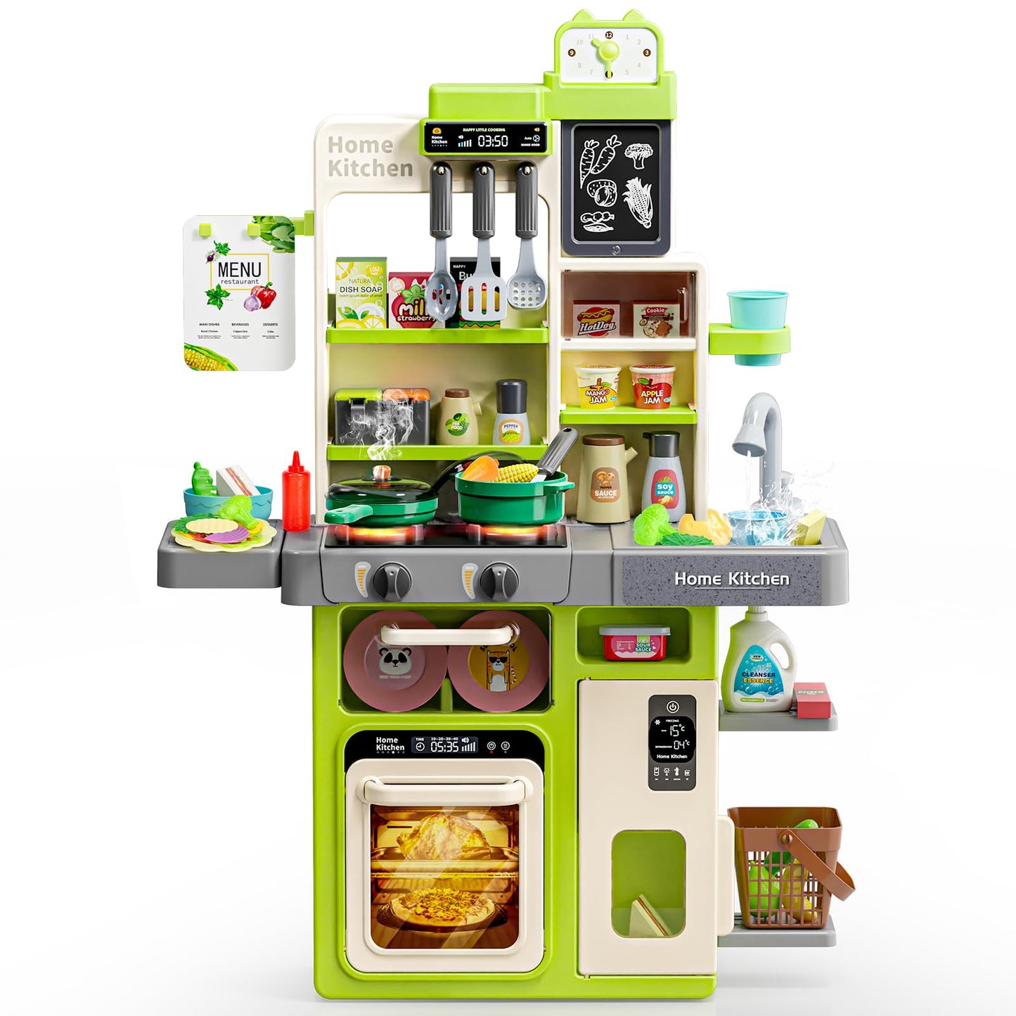 Letapapa Kids Pretend Play Kitchen Set, Kitchen Toys with Realistic Sound & Light, Cooking Stove, Sink, Play Food and Kitchen Ac