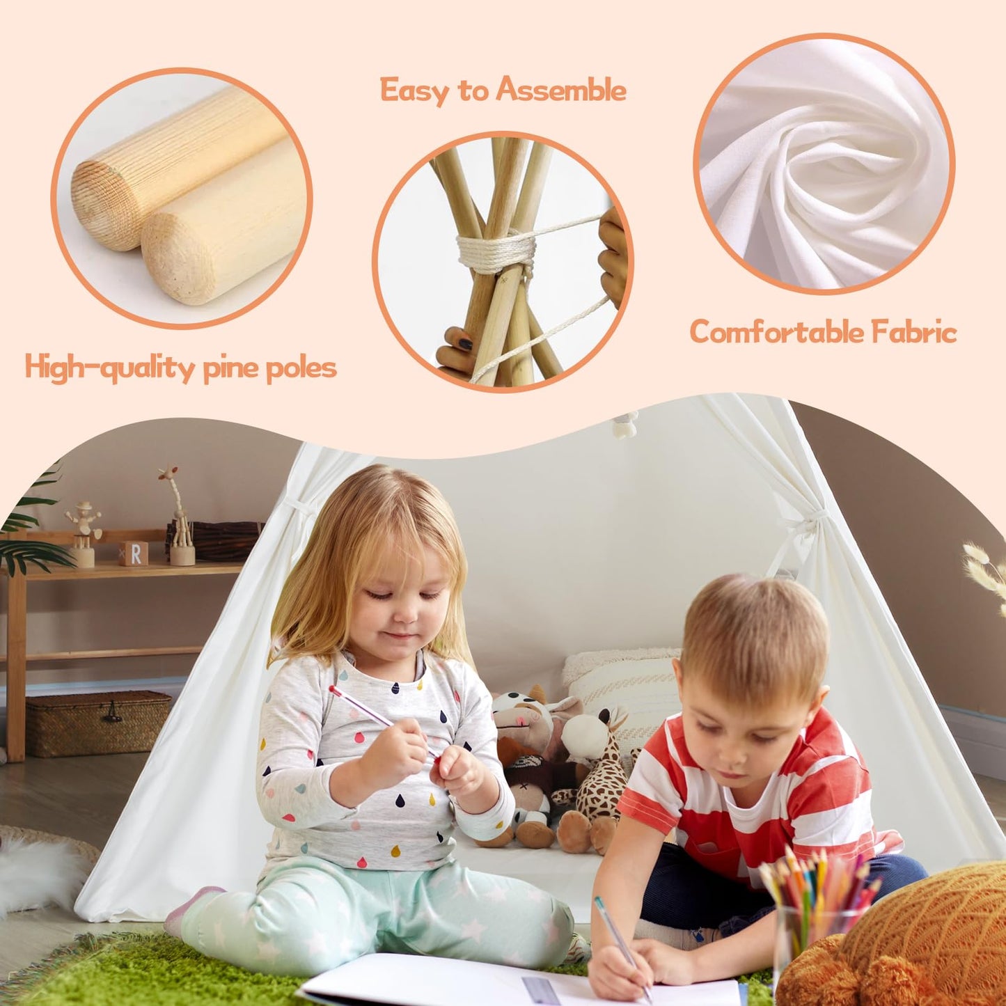 Wilwolfer Kids Teepee Tent For Girls Or Boys With Carry Case, Foldable Play Tent For Kids Or Toddler Suit For Indoor And Outdoor Play, Protable Kids Playhouse Children Tent(Mat Not Included)
