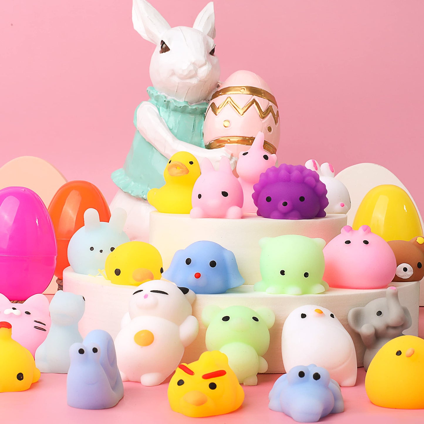 Joyin 24 Pcs Easter Prefilled Eggs With Mochi Squishy Toys, Kawaii Stress Reliever Squishy Toy For Easter Theme Egg Hunt, Kids Party Favor, Basket Stuffers Filler, Classroom Prize Supplies