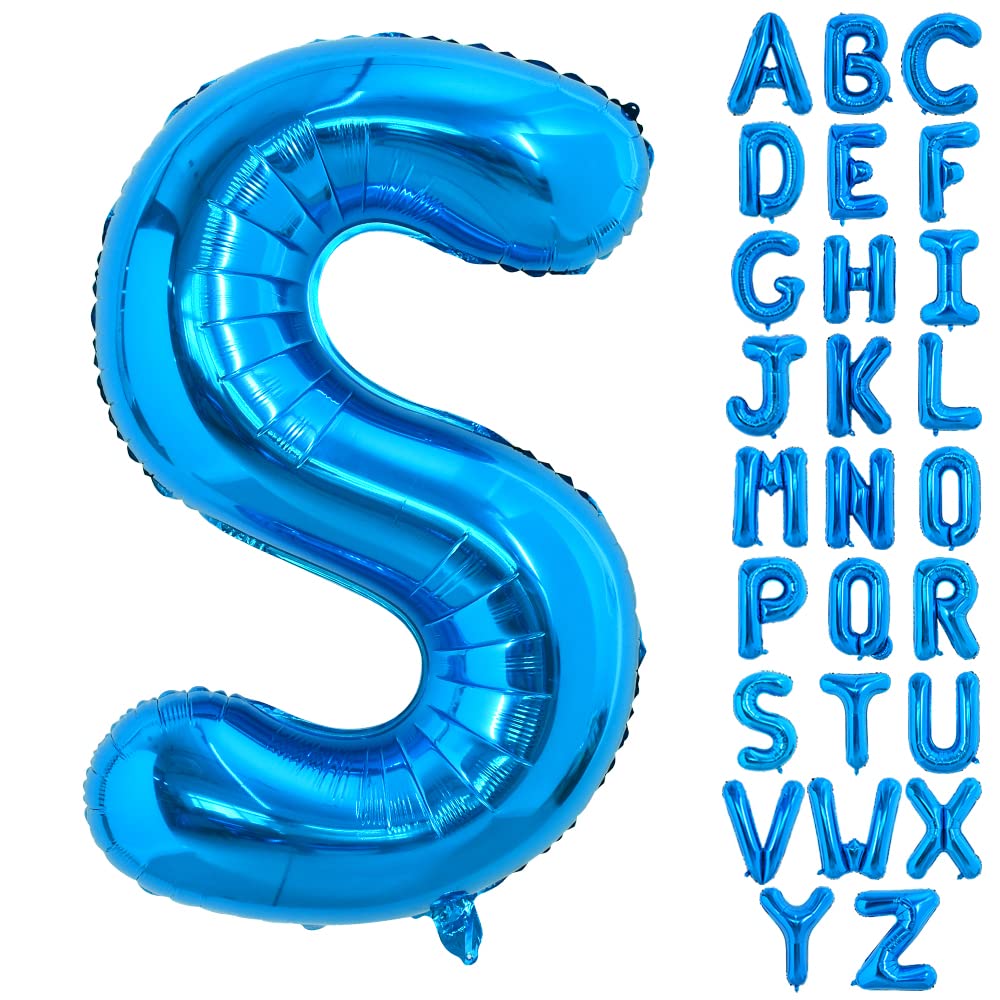Toniful 40 Inch Large Blue Letter S Balloons Giant Alphabet Letter Balloons,Foil Mylar Big Balloons For Birthday Party Anniversa