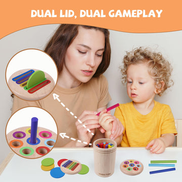Yhhytoy Montessori Toys For 3 Year Old, Dual Play Wooden Toddler Educational Toys Color Sorting Preschool Learning Activities, F