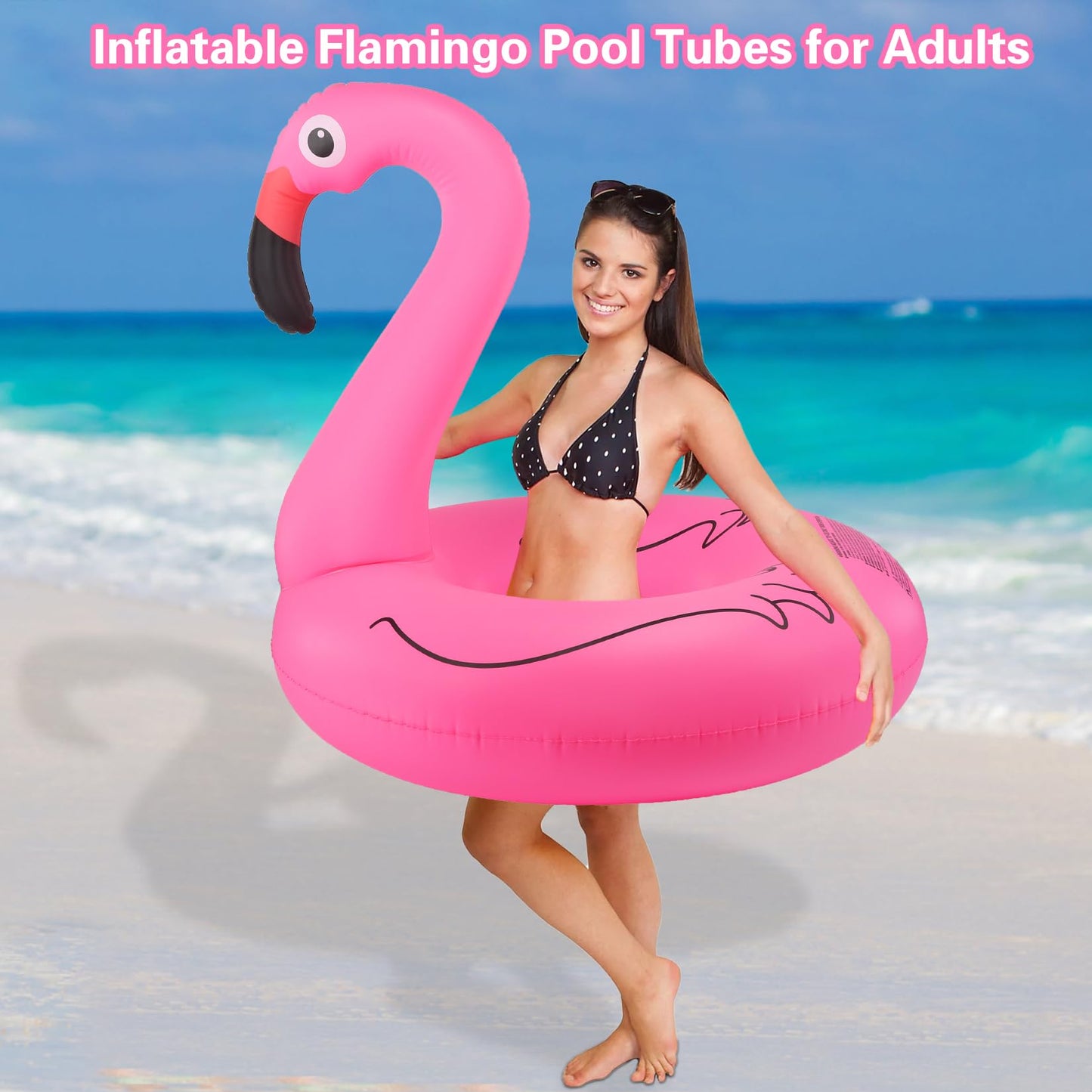 Sinbyuer Flamingo Inflatable Pool Floats, Pool Tubes Swim Ring Pink Pool Float, 42'' Large Pool Float, Pool Inner Tube Beach Flo