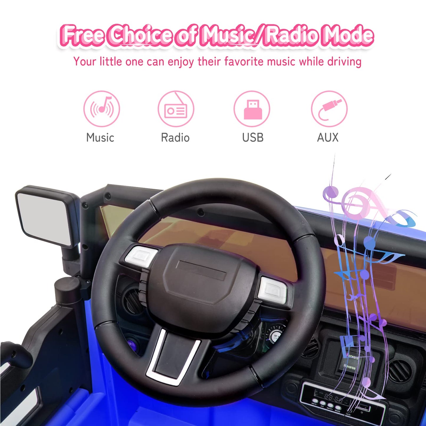 Joymor Ride On Truck With Remote Control, 4 Wheels 12V Battery Powered Kids Car, With Led Headlight/Horn Button/ Mp3 Player/Usb Port/Forward Backward/Kids Girl Boy (Blue)