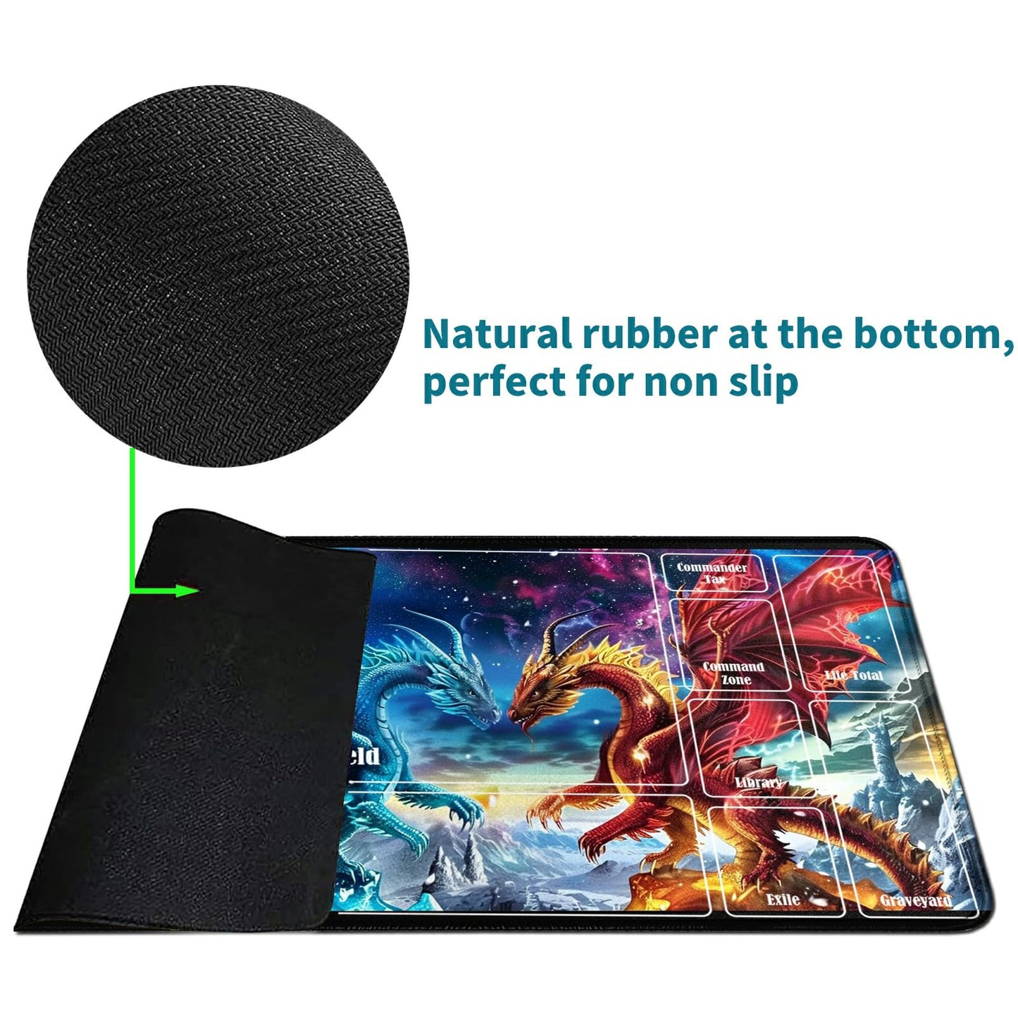 RWUTYTIUL Flaming Dragon Card Playmat 24 X 14 Inch with Tube Bag, Card Gameplay Board with Zones Commander Deck MTG RPG CCG TCG