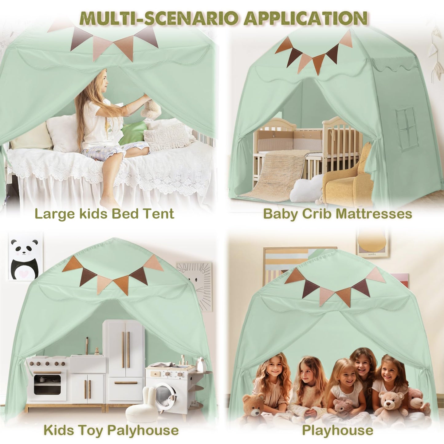 Extra Large Toddler Bed Tent & Kids Play Tent Bed Tent With Flags & Star Lights, Portable & Foldable Teepee, Bed Canopy For Boys