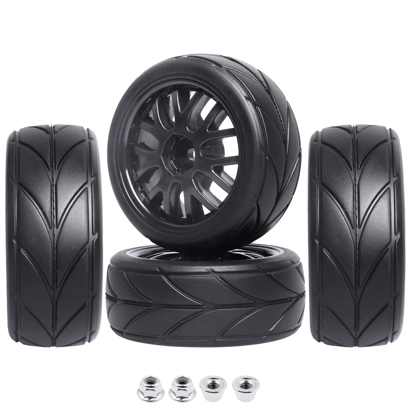 GoHobby 12mm Hex 1/10 On Road Wheels and Tires Soft With Foam Inserts for RC Touring Car Traxxas 4tec 2.0 Tamiya TT02 TT01 Drift
