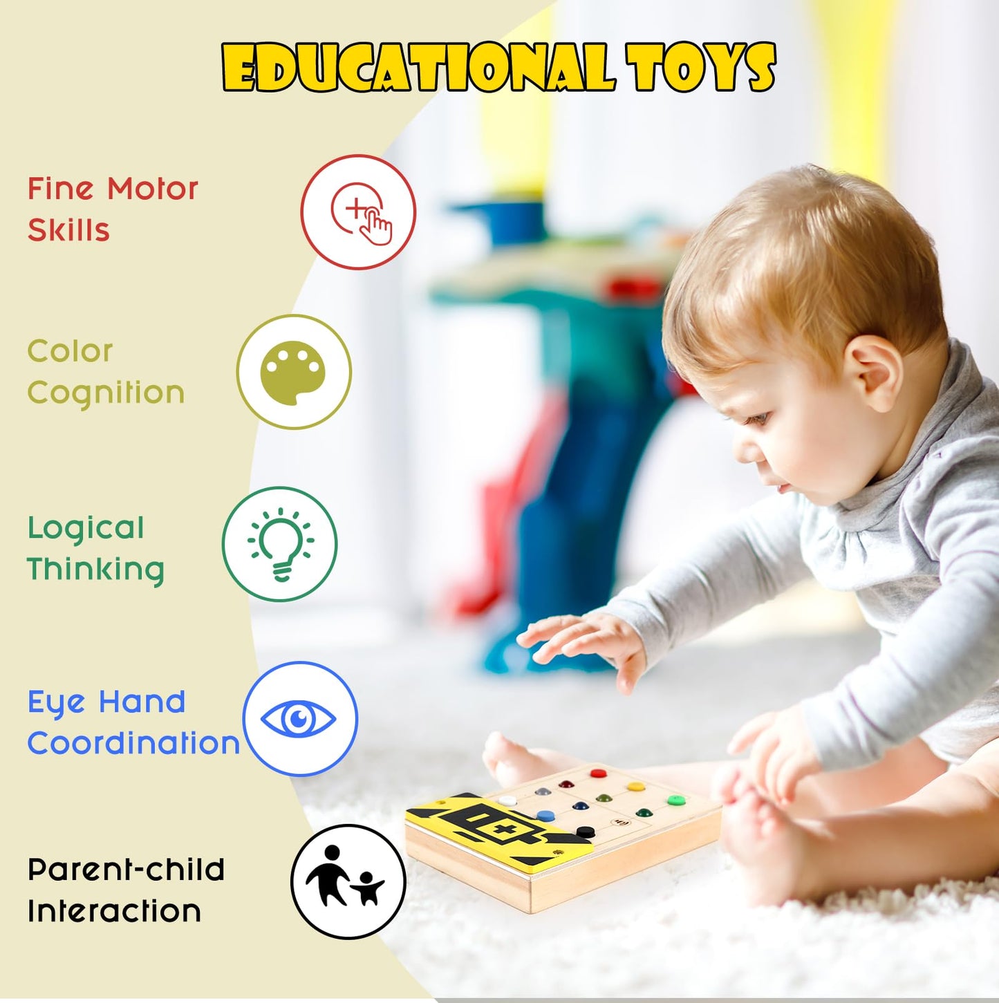 Asweets Montessori Busy Board For Toddler With Music, Soft Silicone Botton, Wooden Busy Board With Led Light Switches,Sensory Autism Toys Baby Travel Toys,Boys Girls Gifts For Birthday Christmas
