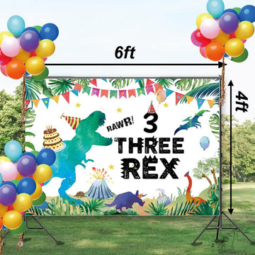 Iiiluyot Dinosaur Birthday Backdrop Three Rex, Dinosaur 3Rd Birthday Background T-Rex Dinosaur Birthday Party Supplies Birthday