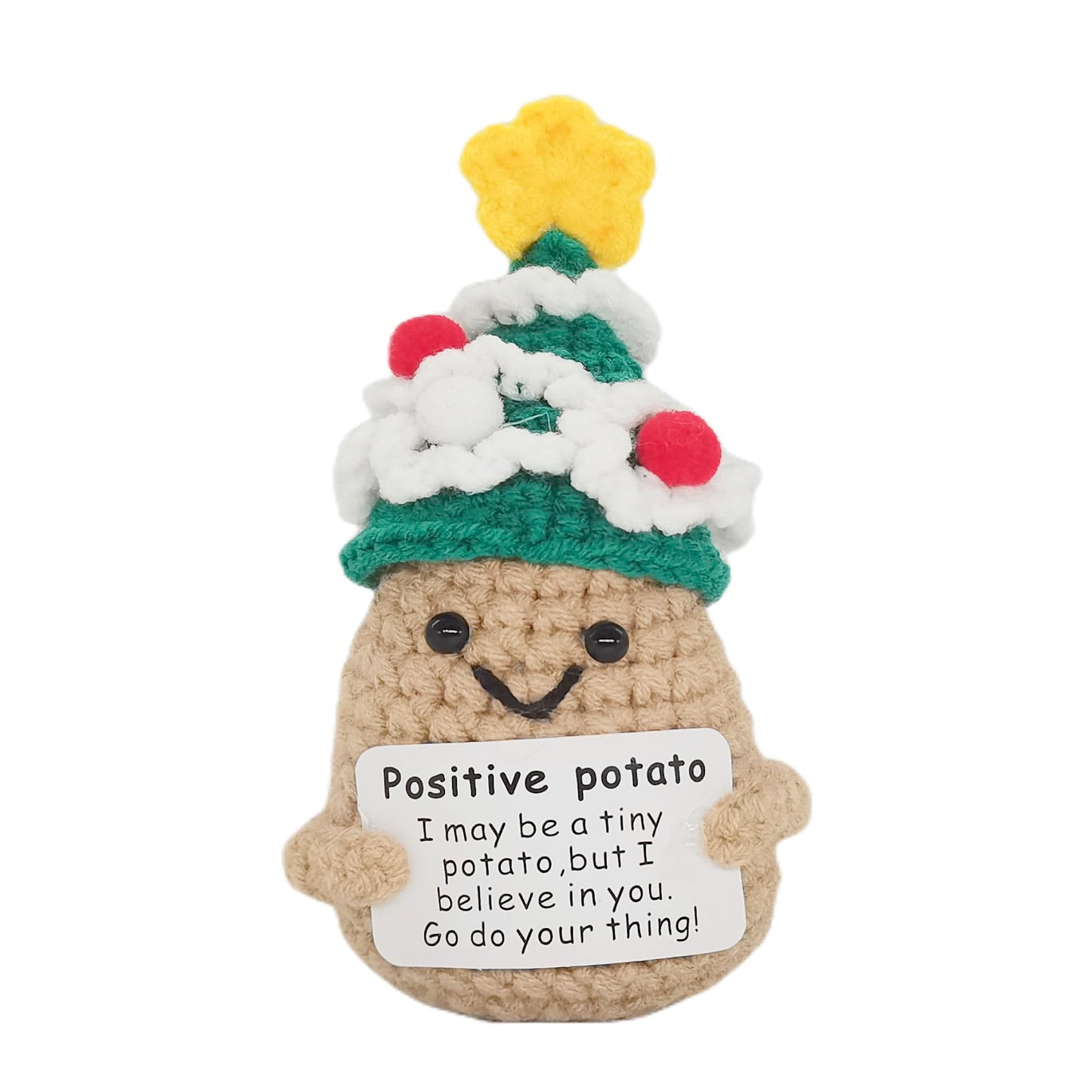 Qyqkfly 1 Pcs Positive Mini Funny Potato Holding Card Crochet Easter Birthday Christmas Mom Dad Sister Friend Wife Husband Colle
