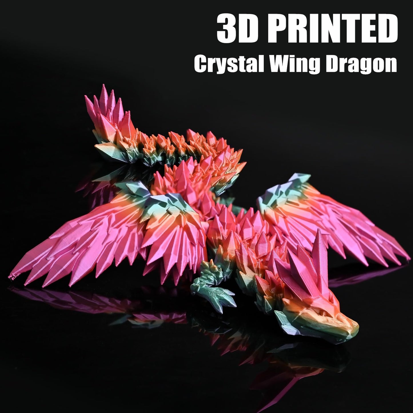 Locyfens 3D Printed Dragon With Wings Flying Dragon, Rainbow Articulated 3D Dragon Toys, 3D Printed Crystal Wing Dragon Without