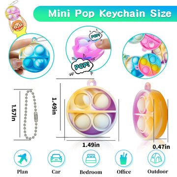 Pop Fidget Keychain, Mini Fidget Toys Bulk, Party Favors For Kids 4-8,8-12 Years Kids Goodie Girls Bag Stuffers Fidgets For Classroom Prizes Sensory Christmas For Kids Christmas Party Favors