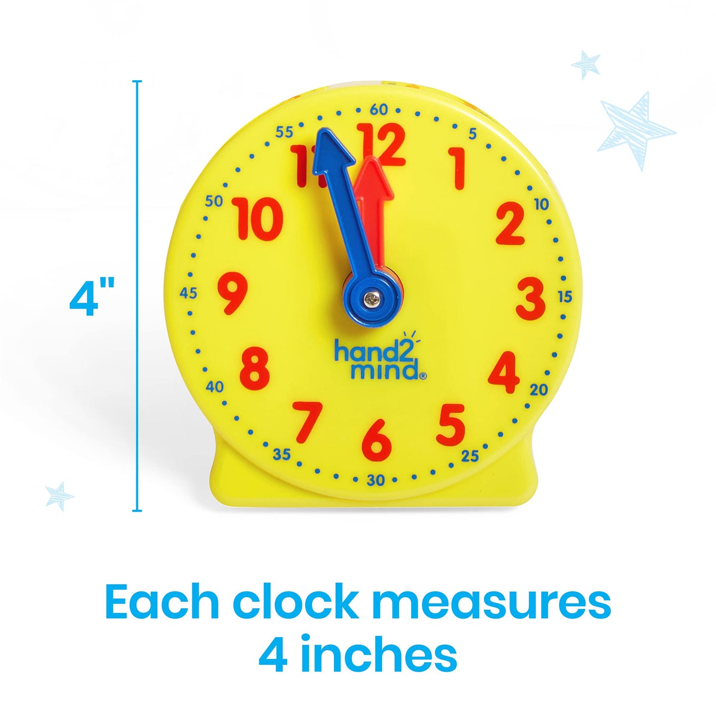 Hand2Mind Mini Geared Clock Classroom Set, Telling Time Clock, Teaching Clocks, Learn To Tell Time Clocks For Kids, Analog Clock For Kids Learning, Classroom Clocks For Students (Set Of 24)