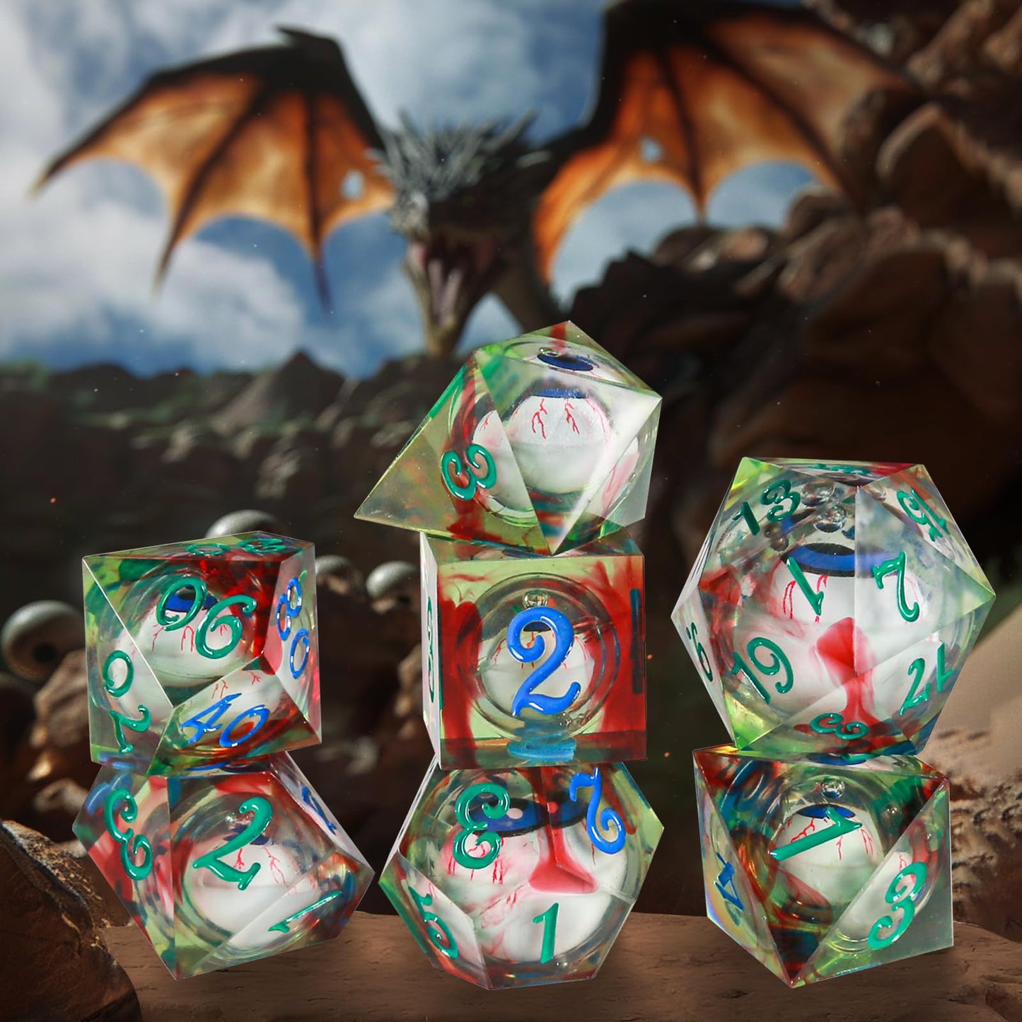 Evil Eye Dices OriCraft Moving Eyes Dice DND Dice Set with Moving Eye Inside Dungeons and Dragons Polyhedral Role Playing Gaming