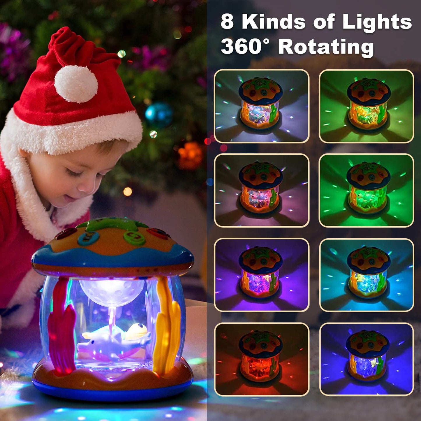 Baby Toys 6 To 12 Months Ocean Projector Baby Light Up Toys Musical Tummy Time Infant Toys 3-6 6-12 12-18 Months 6 7 8 9 Month Old Baby Crawling Toys One Year Old Birthday Gifts Boys Girls