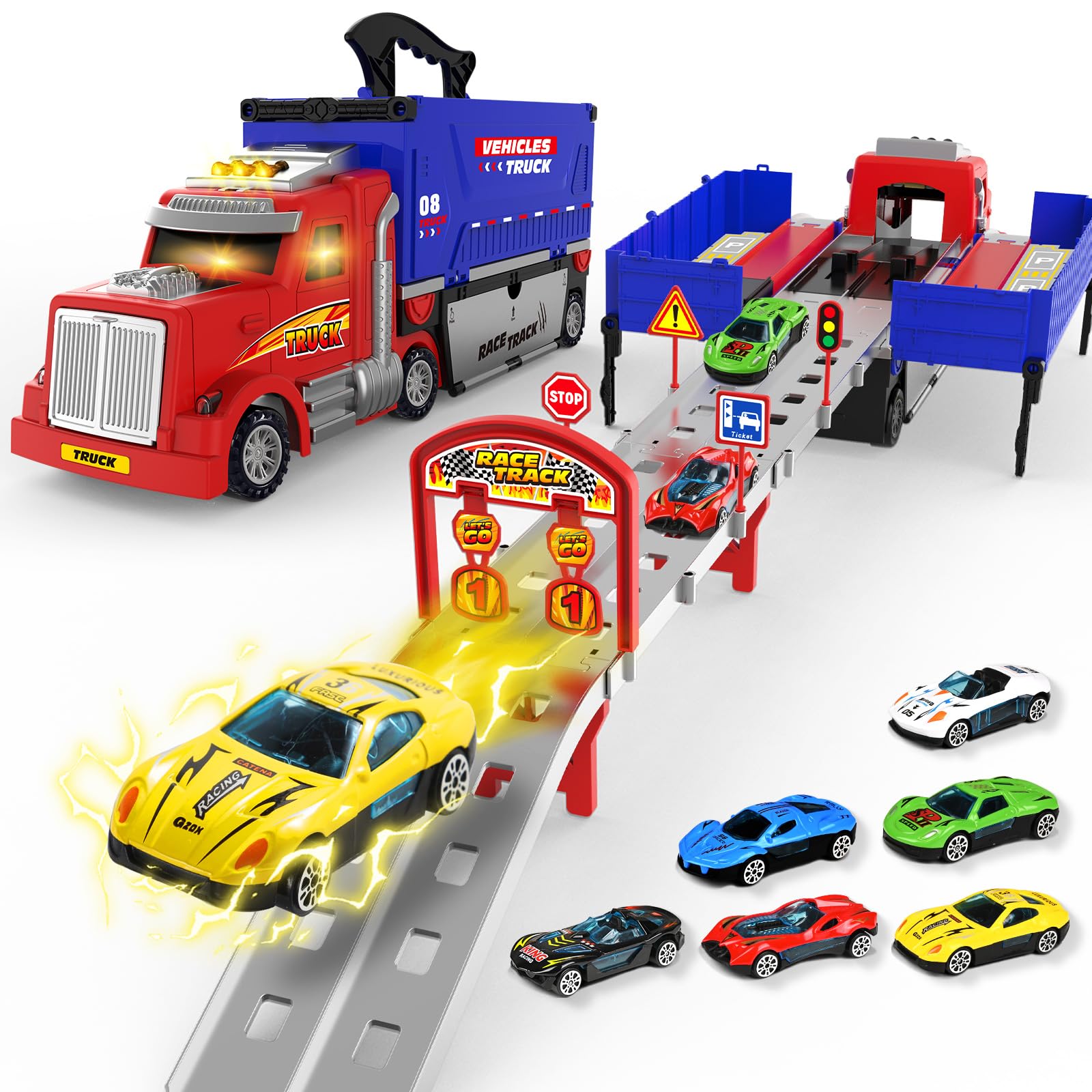 Carrier Truck Race Track Toys, Truck Toys for 3, 4, 5, 6, 7, 8 Years O ...