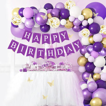 Waenerec Purple Happy Birthday Banner Sign Happy Birthday Bunting Banner Garland For Kids Girl Woman Birthday Tea Party Decorations Bunting Flag Birthday Party Supplies