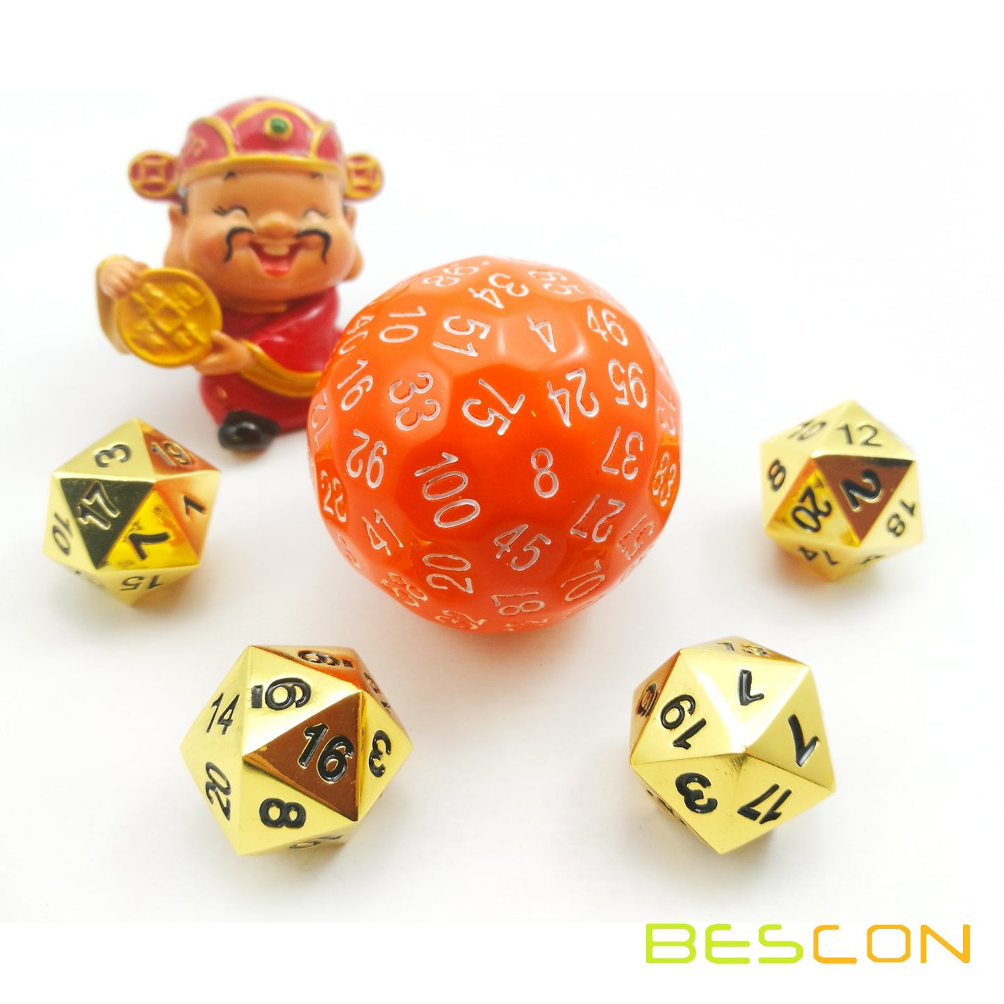 Bescon Multi-Sides Dice 100 Sides Dice, D100 die, 100 Sided Cube, Polyhedral D100 Game Dice, 100 Paged Cube of Orange Color