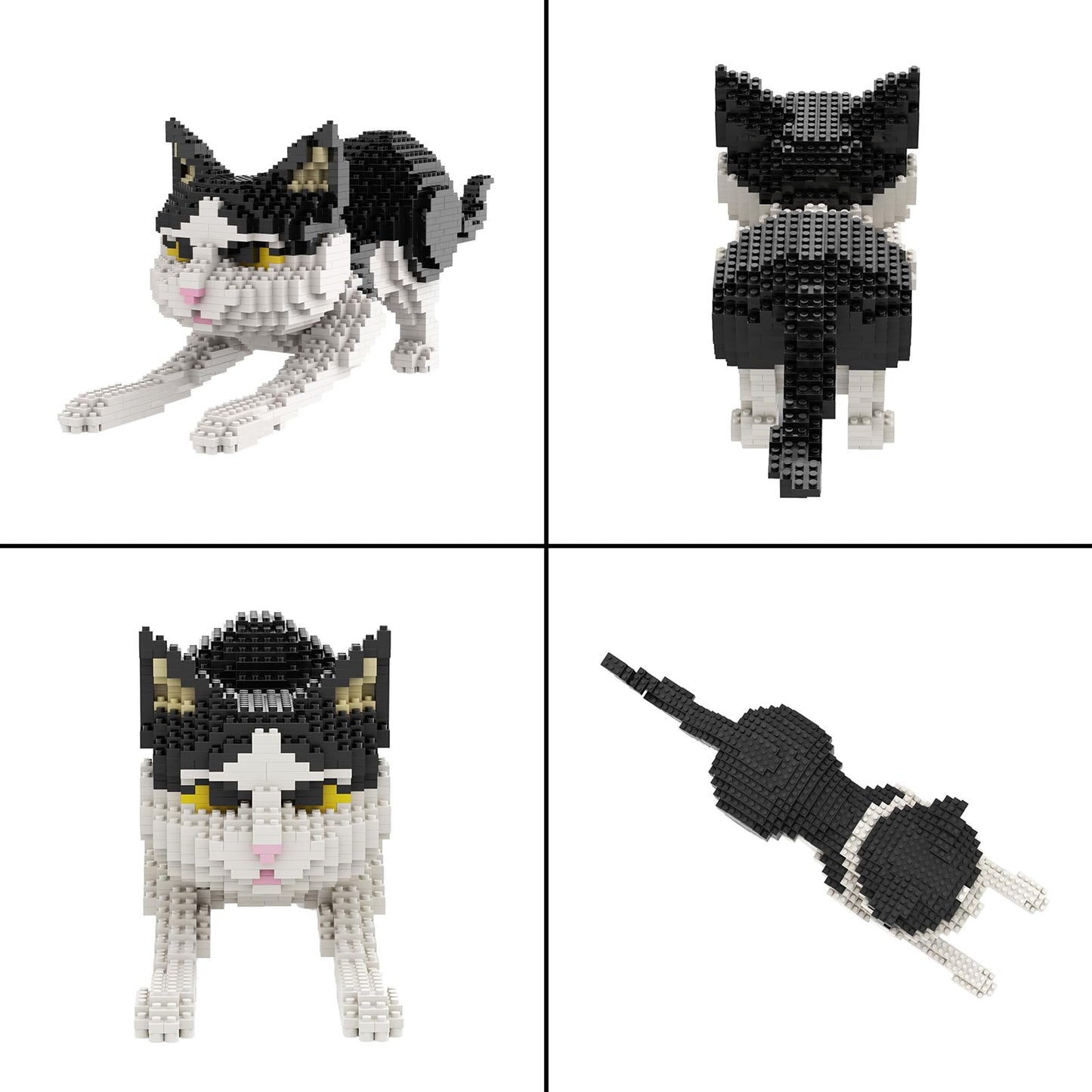 Larcele Mini Building Blocks Animal Set, Diy Micro 3D Building Toy Bricks,1390 Pieces Kljm-05(Black And White Cat)