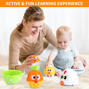 Moontoy Chicken Toddler Easter Eggs Toys, Nesting Dolls Stacking Toys For Toddlers 1-3 Matching Shape Sorters Sensory Preschool Learning Baby Easter Basket Stuffers Gifts 6-12 12-18 Months, 1 Year Old