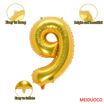 32 Inch Gold Number 9 Balloons Foil Ballon Digital Birthday Party Decoration Supplies (Gold Number 9 Balloon)