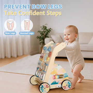 BAUTIA Wooden Baby Walker, Detachable Activity Busy Board, Baby Walking Toys Push Walkers for Babies 6-12 Months
