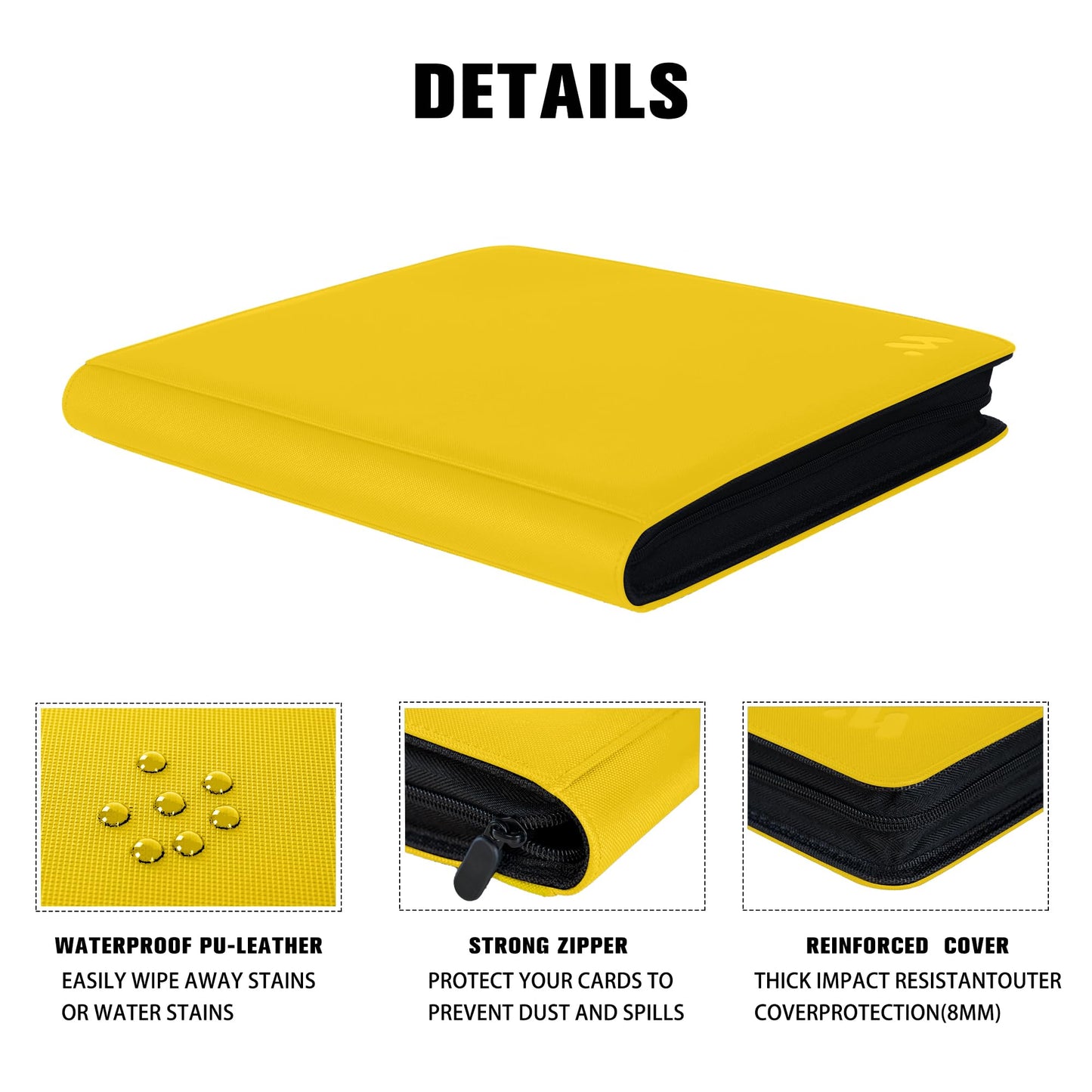 MORABTO enhanced 1000+ Pockets Card Binder 16 Pockets Trading Card Binder Ringless Side Loading Trading Card Album Folder for TCG -Yellow