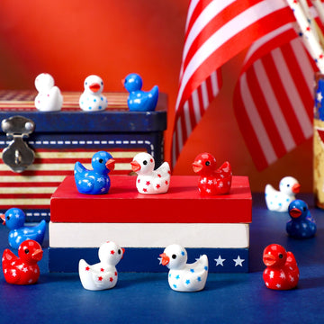 Arrowbash 60 Pieces Patriotic Mini Resin Ducks Small 4Th Of July Ducks Bulk Mini Resin Animals Red White And Blue Duck For Indep
