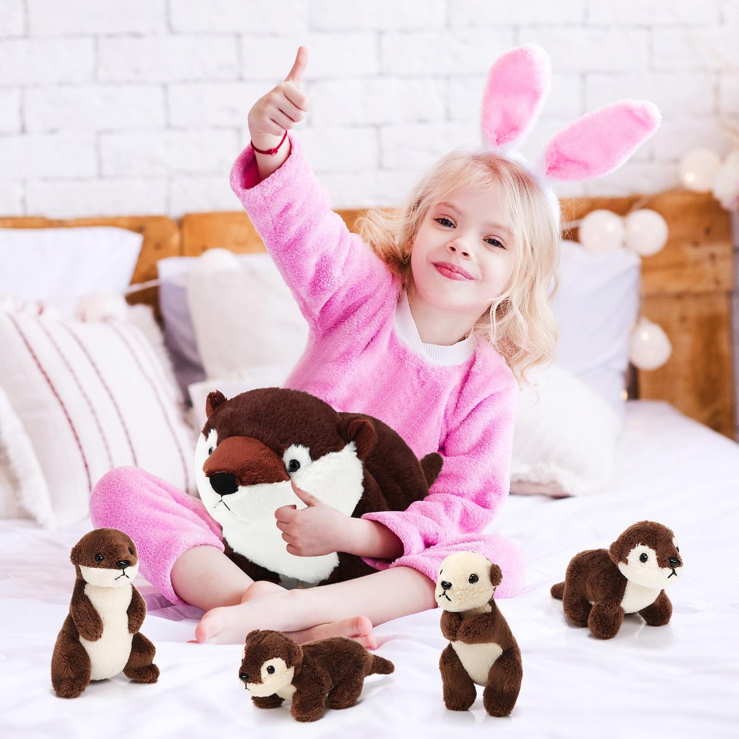 Poen 5 Pcs River Otter Stuffed Animals Set 22 Inch Mommy Otter Plush With 4 Cute Babies In Belly Soft Cuddly Zippered River Outt