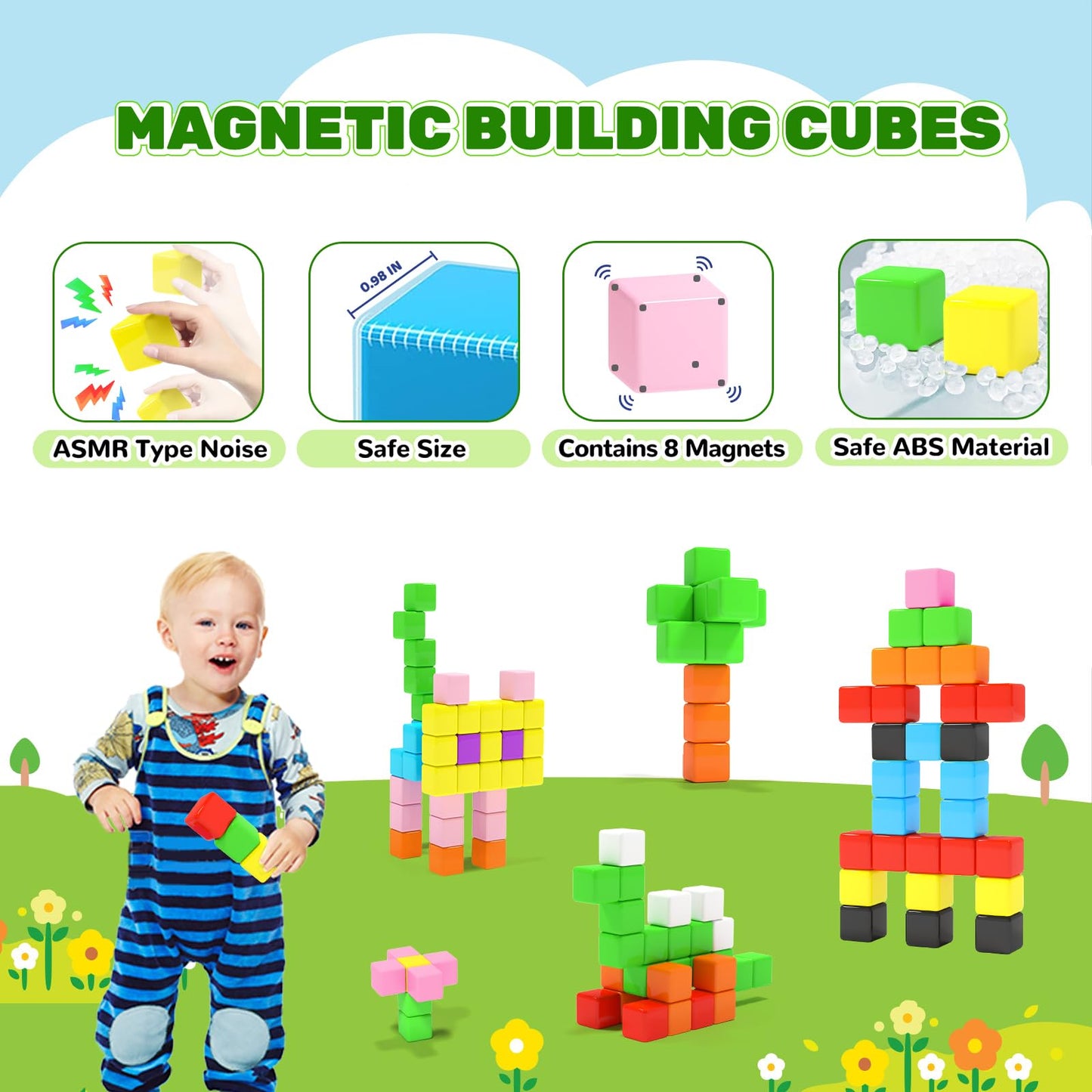 40Pcs Magnetic Blocks For Toddler Toys, Large Magnetic Cubes Building Blocks Classroom Must Haves, Stem Preschool Montessori Sensory Magnet Toys For 3 4 5 6 Year Old Boys And Girls