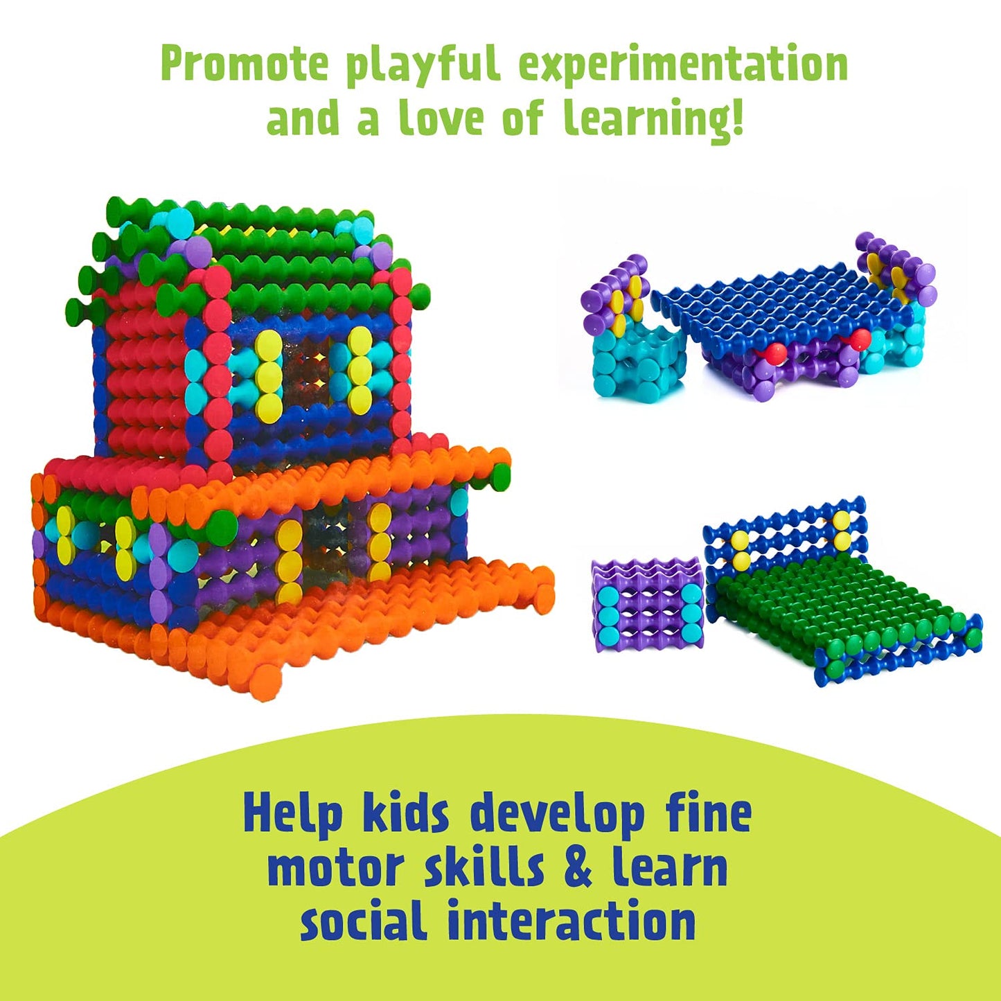 POPULAR PLAYTHINGS Playstix Construction Toy Set, 150 Piece STEM Kit, Original Version, Model 90000, Durable Building Blocks