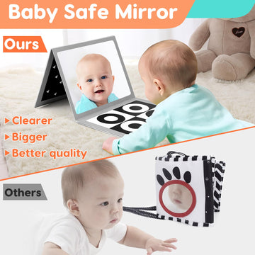 Black And White High Contrast Baby Books Flash Cards Tummy Time Mirror Toys Newborn Toys 0-3 Infant Stimulating Sensory Toy 0-6 3-6 2 4 5 Months Old Baby Boy Girl Shower Gifts Easter Basket Stuffers