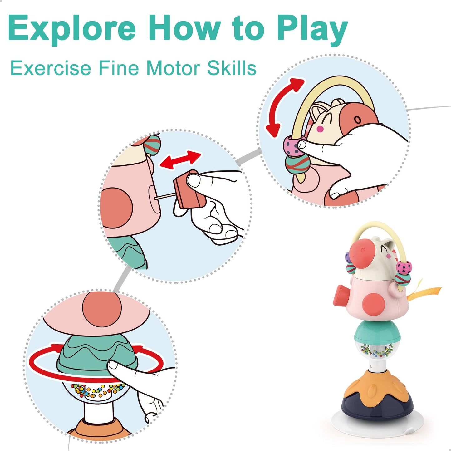 Iplay, Ilearn Baby Rattles Set, Infant High Chair Toys W/Suction Cup, Grab N Spin, Interactive Development Baby Tray Toy, Newborn Gifts For 6, 9, 12, 18, 24 Months, 1 2 Year Olds, Boys Girls Kids