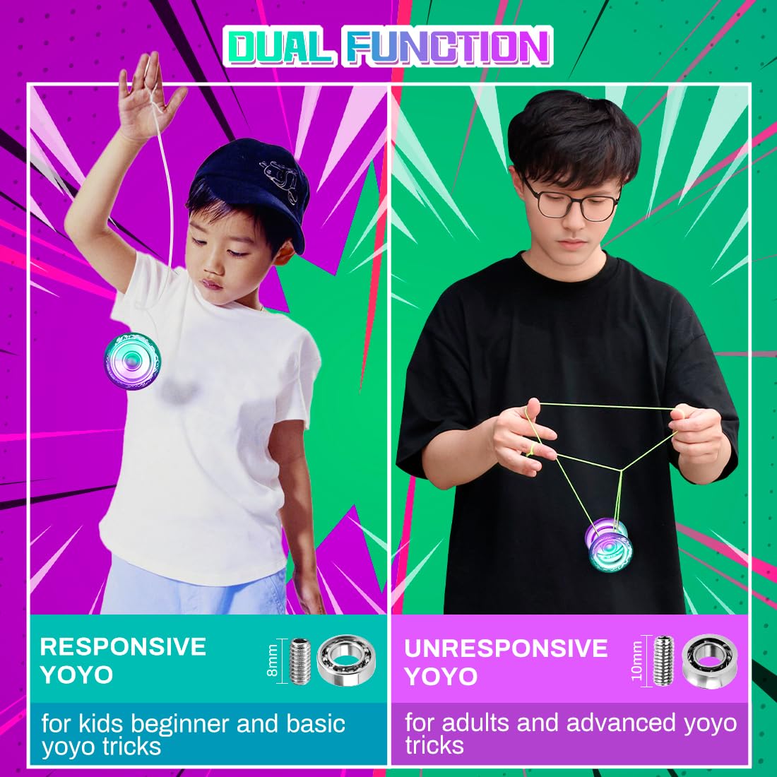 7Yo Responsive Yoyo Aoe, Dual Purpose Yoyo For Beginners Kids, Professional Crystal Yoyo Wide Plastic Yoyo With Kk Bearing + Axl