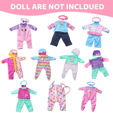 UNICORN ELEMENT 10 Sets Baby Doll Clothes for 14-18 Inch Dolls Doll Pjs Outfits Playtime Jumpsuits Fit in 15 Inch Dolls Reborn Total 20 Pcs Outfits and Accessories for 43cm New Born Baby Dolls