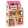 HONEY JOY Pink Doll House, Wooden Kids Dollhouse with Balcony & Stairs, 15 Pieces Accessories & Furniture Included, Large 3-Stor