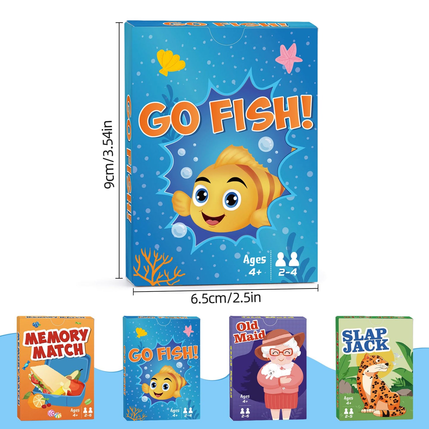 Card Games Go Fish,Old Maid,Slap Jack And Memory Match-4 Decks In 1 Pack,Classic Card Games For Kids Toddlers,Fun Kids Games For