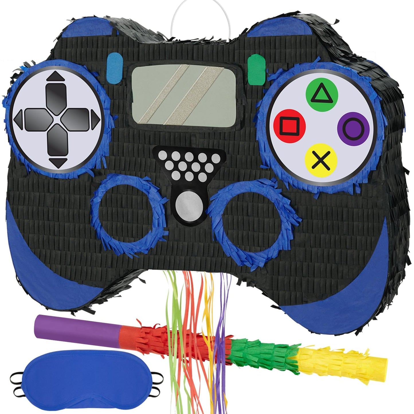 Wernnsai Video Game Piñata - Game Controller Piñata Bundle With Blindfold And Bat For Boys Kids Piñata Gaming Theme Party Decoration Supplies Pull String Piñata For Birthday Party Celebration Blue