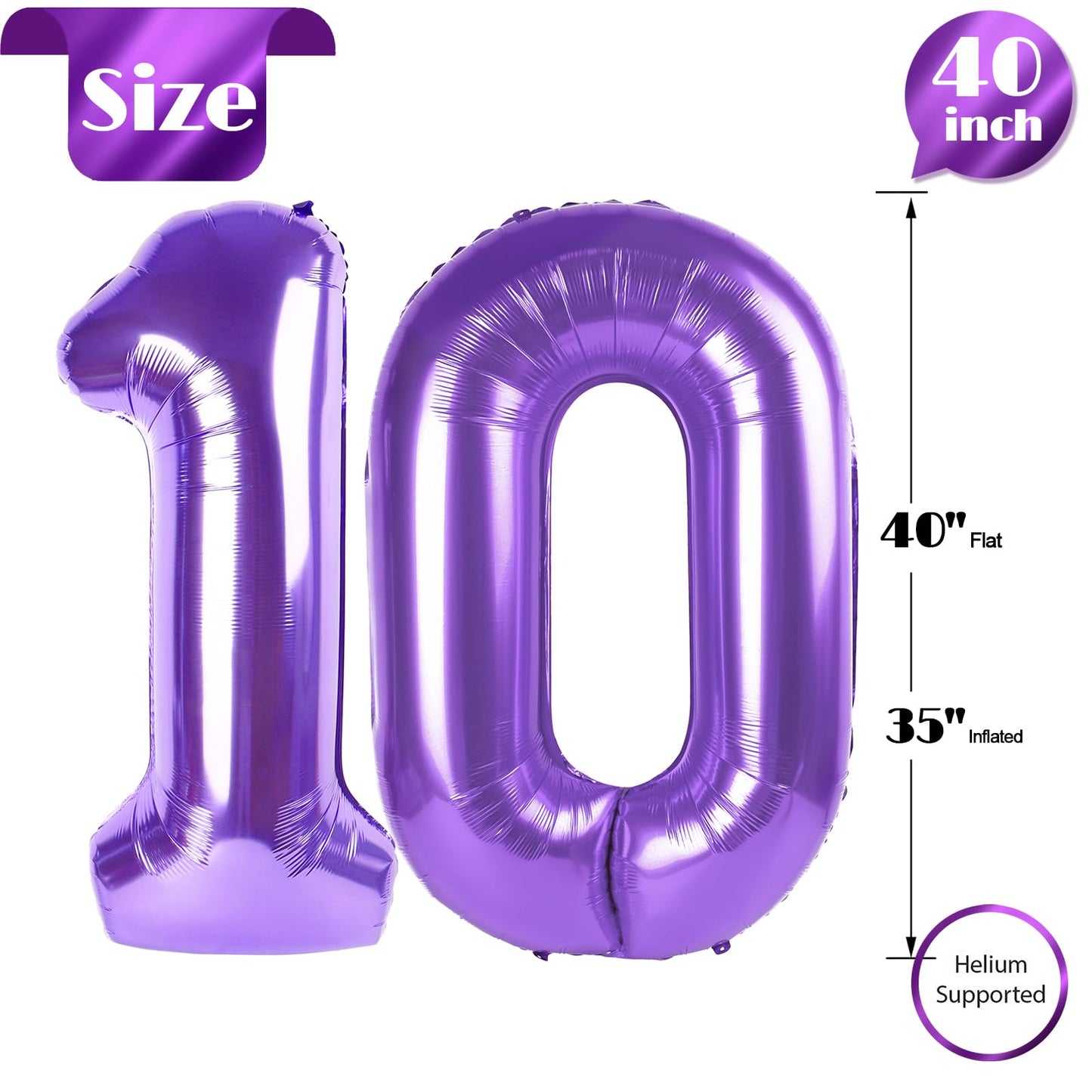 10 Balloon Number, Purple Number 10Th Birthday Balloons 40 Inch, 10 Years Old Purple Birthday Decorations For Boys Girls, 10Th A