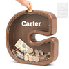 Piggy Bank for Kids Girls Boys Summidate Wooden Letter Piggy Bank for Family, Sturdy Coin Banks for Baby, Personalized Cute Init