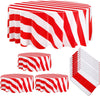 Tatuo 6 Pcs Red and White Round Circus Table Cloth 84 Inch Carnival Circus Tablecloths Striped Disposable Plastic Table Cover fo