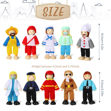 Skylety 10 Pcs Wooden Dollhouse Set Of Mini People Figures Dolls Wooden Doll Pretend Play Figures Accessories For Pretend Dollhouse Toy(Fresh Style)