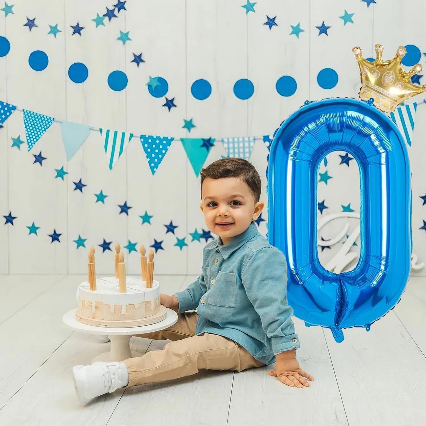 0 Number Balloon Blue 40 Inch Big Foil Crown Helium 0Th Balloons For 0 Year Old Boy Girl Birthday Party Decorations Wedding Anni