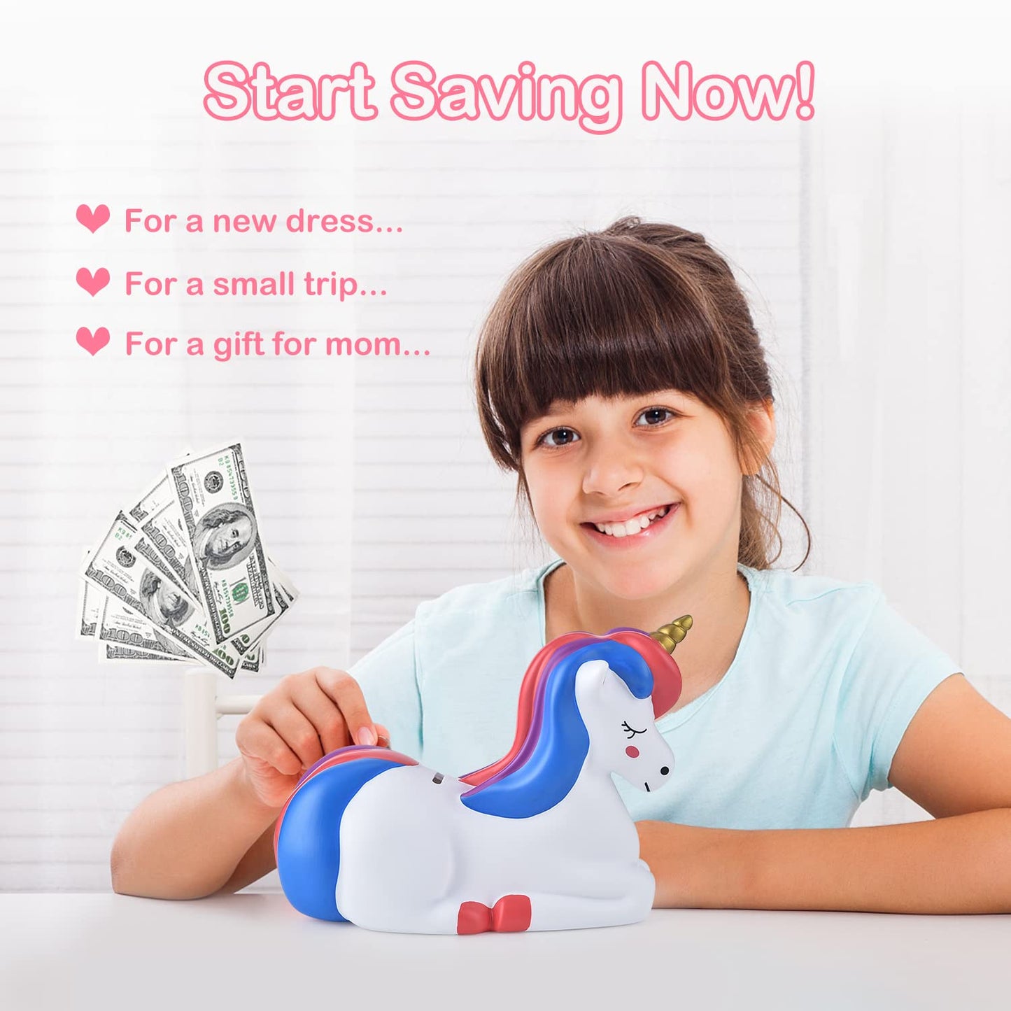 Pjdrllc Piggy Bank Girls: Unicorn Piggy Banks - Unbreakable Plastic Coin Money Bank With Alphabet Stickers - Purple