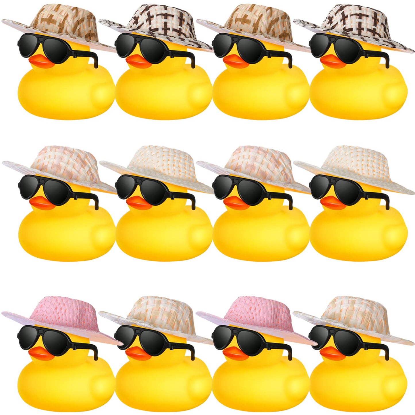 Chivao 12 Pcs Mini Rubber Ducks With Sunglasses/ Glasses And Hats/ Necklace, Cruise Rubber Ducks In Bulk Valentine Gift Small Ba