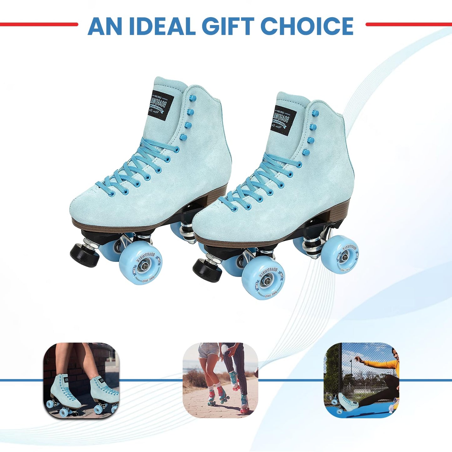 Sure-Grip Outdoor Roller Skates for Men & Women, Sea Breeze, Leather & Suede, Size Mens 8/Womens 9, Comfortable with Extra Long Laces