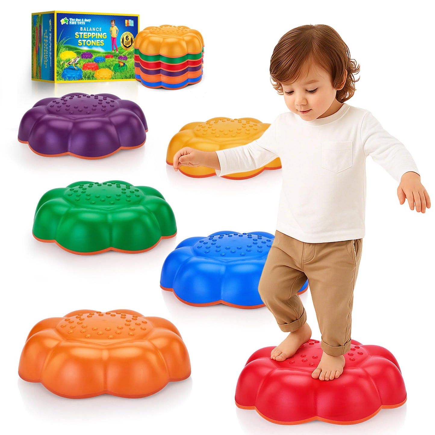 Frunsse Stepping Stones For Kids - 6Pcs Non-Slip Balance Stepping Stones, Promote Toddler Gross Motor Skills & Coordination, Obs