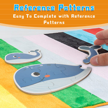 Flyingseeds 6 Packs Marine Animals Shaped Wooden Jigsaw Puzzles, Beginner Puzzles For Toddlers, Montessori Learning Toys Preschool Educational Activity For Kids Ages 3 4 5 With Pattern Blocks