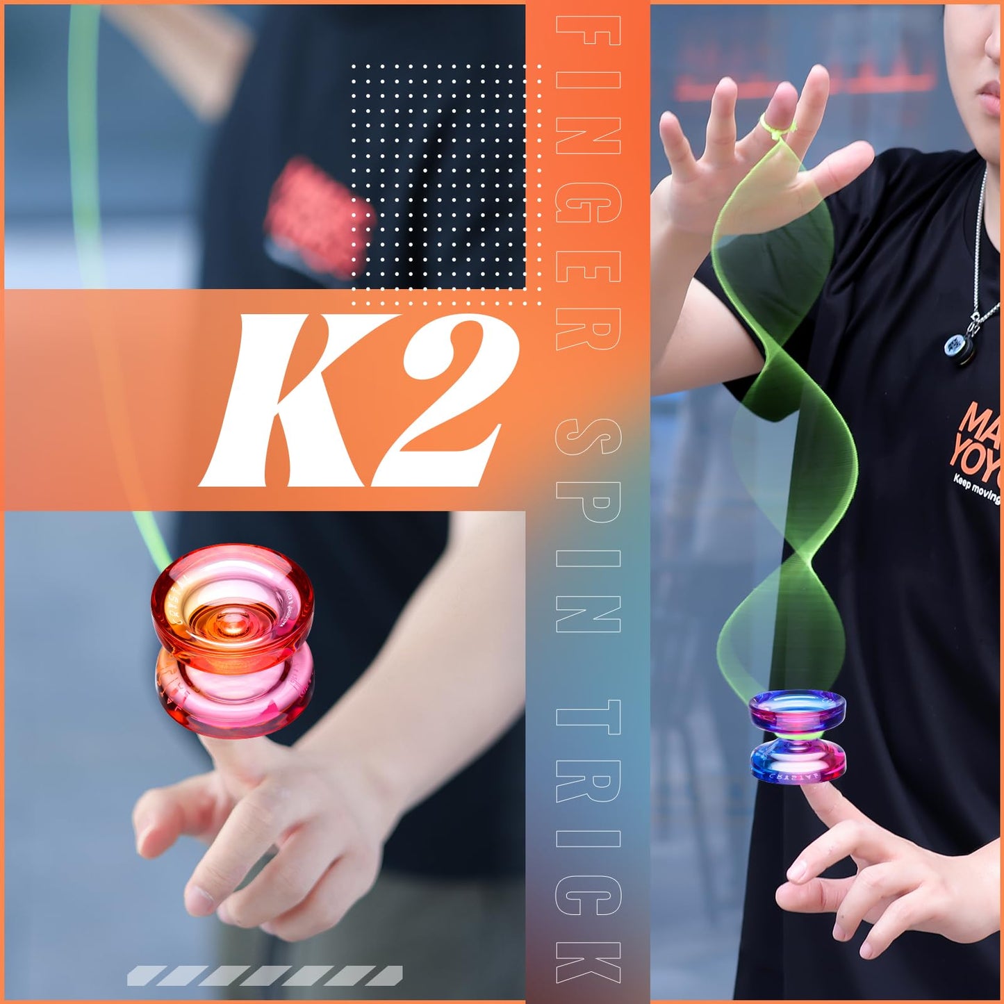 Magicyoyo Crystal Yoyo K2 Pack Of 3, Professional Responsive Yoyo For Kids Beginner, Dual Purpose Yoyos Replacement Unresponsive Bearing For Adults/Advanced+18 Strings+Remover Tool (Crystal Gradient)