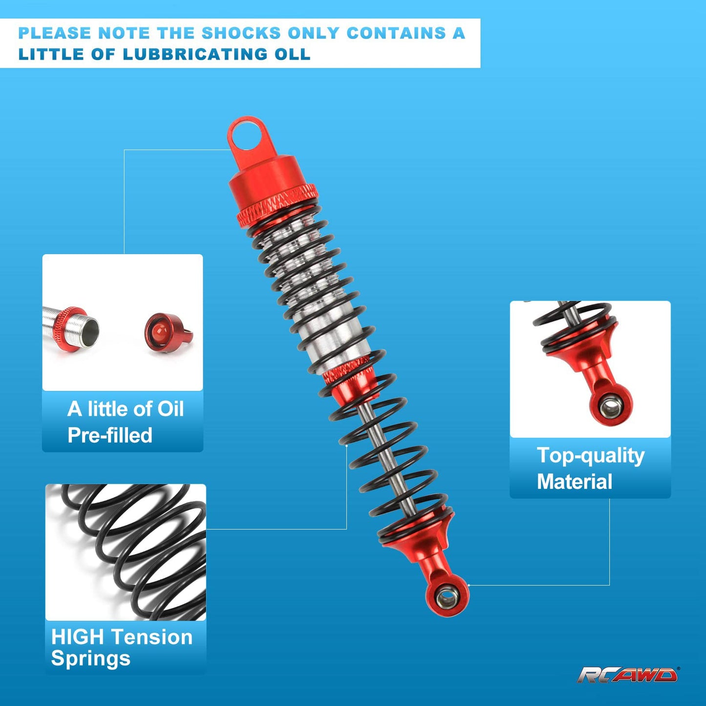 RCAWD RC Shock Absorber 100mm for 1/10 HSP RGT Himoto Redcat RC Damper Set with Springs Full Aluminum Alloy Upgrade Parts Hop Up